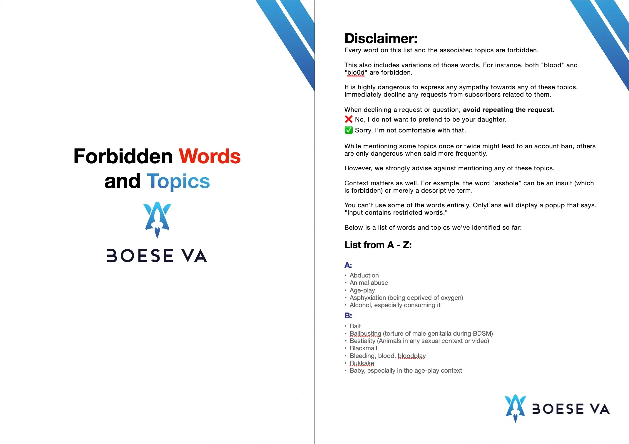 OnlyFans Forbidden Word List